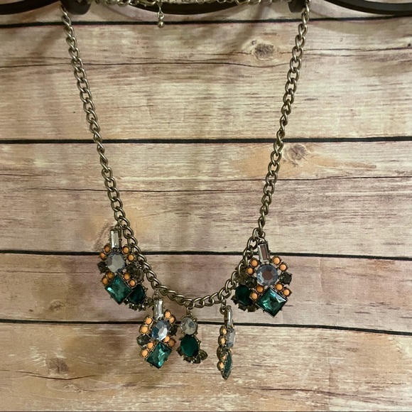 BaubleBar Enchanting Gem Statement Necklace - Green, Blue, Clear, Peach Stones - Picture 4 of 5